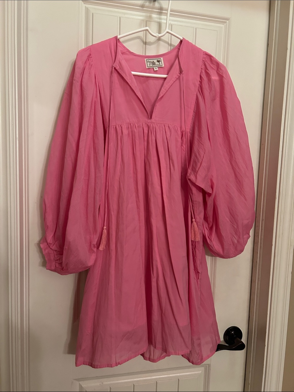 Millie resort and travel Pink Babydoll Dress with Balloon Sleeves
